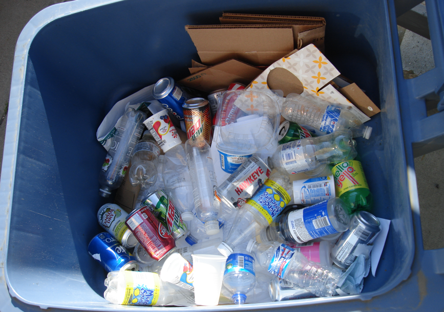 Loose recyclables in blue container